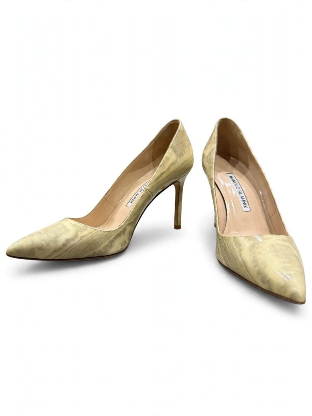 Manolo Blahnik BB Pointed Toe Pumps | Marble Beige Patent | Women 36.5